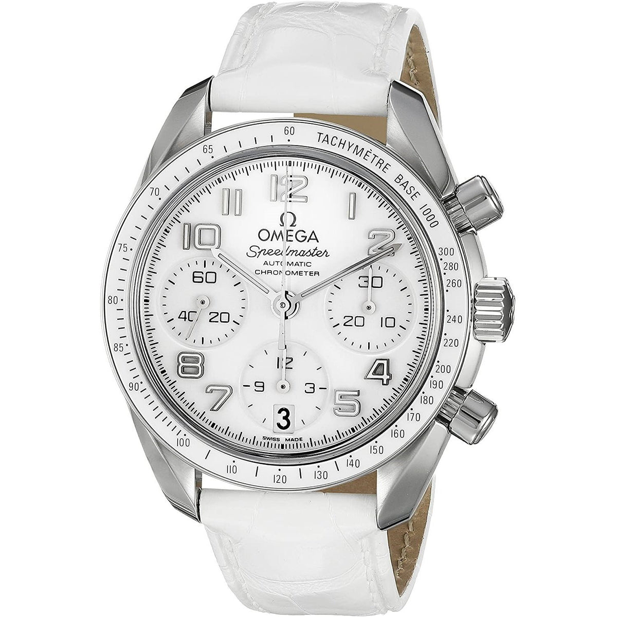 Omega Women's 324.33.38.40.04.001 Speedmaster Chronograph White Leather Watch