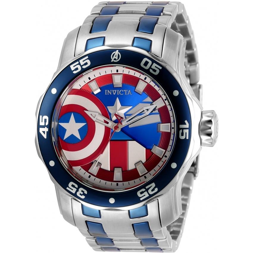 Invicta Men&#39;s 32413 Marvel Captain America Blue and Silver Stainless Steel Watch