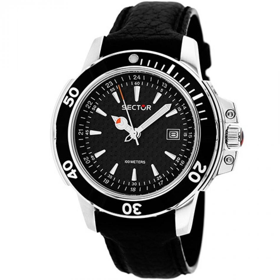 Sector Men&#39;s 3251240125 Series 240 Black Leather Watch