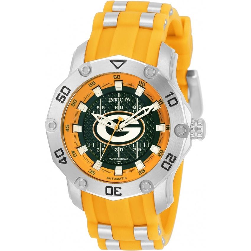 Invicta Women&#39;s 32884 NFL Packers Automatic Yellow and Silver Silicone Watch