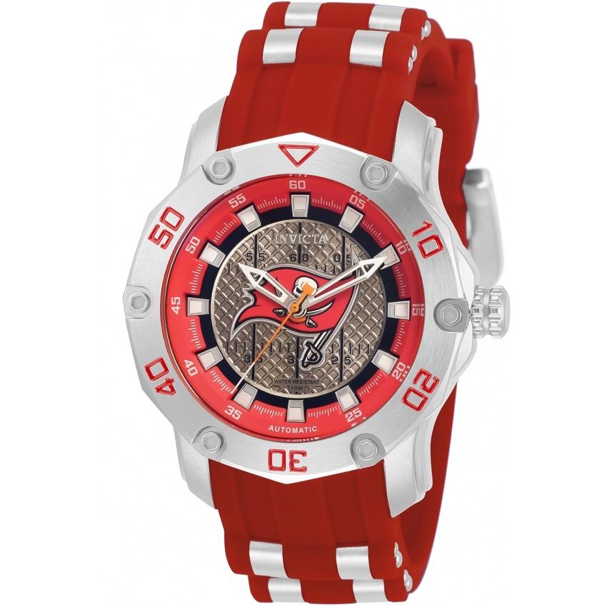 Invicta Women&#39;s 32899 NFL Buccaneers Automatic Red and Silver Inserts Silicone Watch
