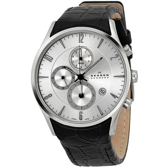 Skagen Men's 329XLSLC Chronograph Black Leather Watch