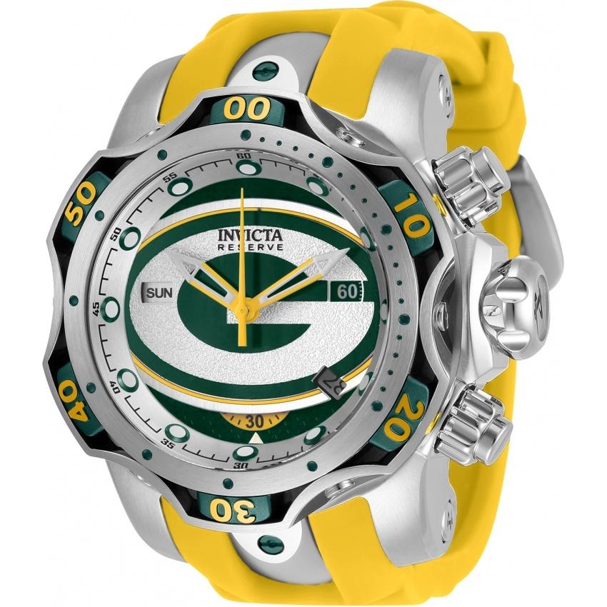 Invicta Men&#39;s 33072 NFL Packers Yellow Silicone Watch