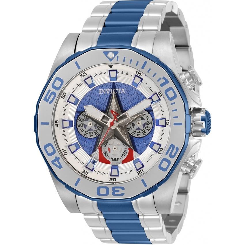 Invicta Men's 33394 Marvel Captain America Blue and Silver Silicone Watch