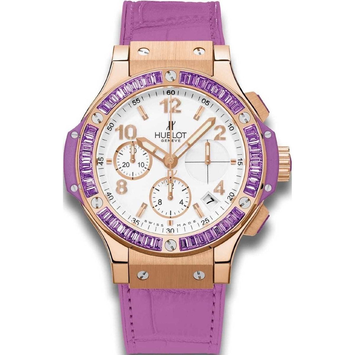 Hublot Women's 341.PV.2010.LR.1905 Big Bang Gold Tutti Frutti Chronograph Purple Leather Watch