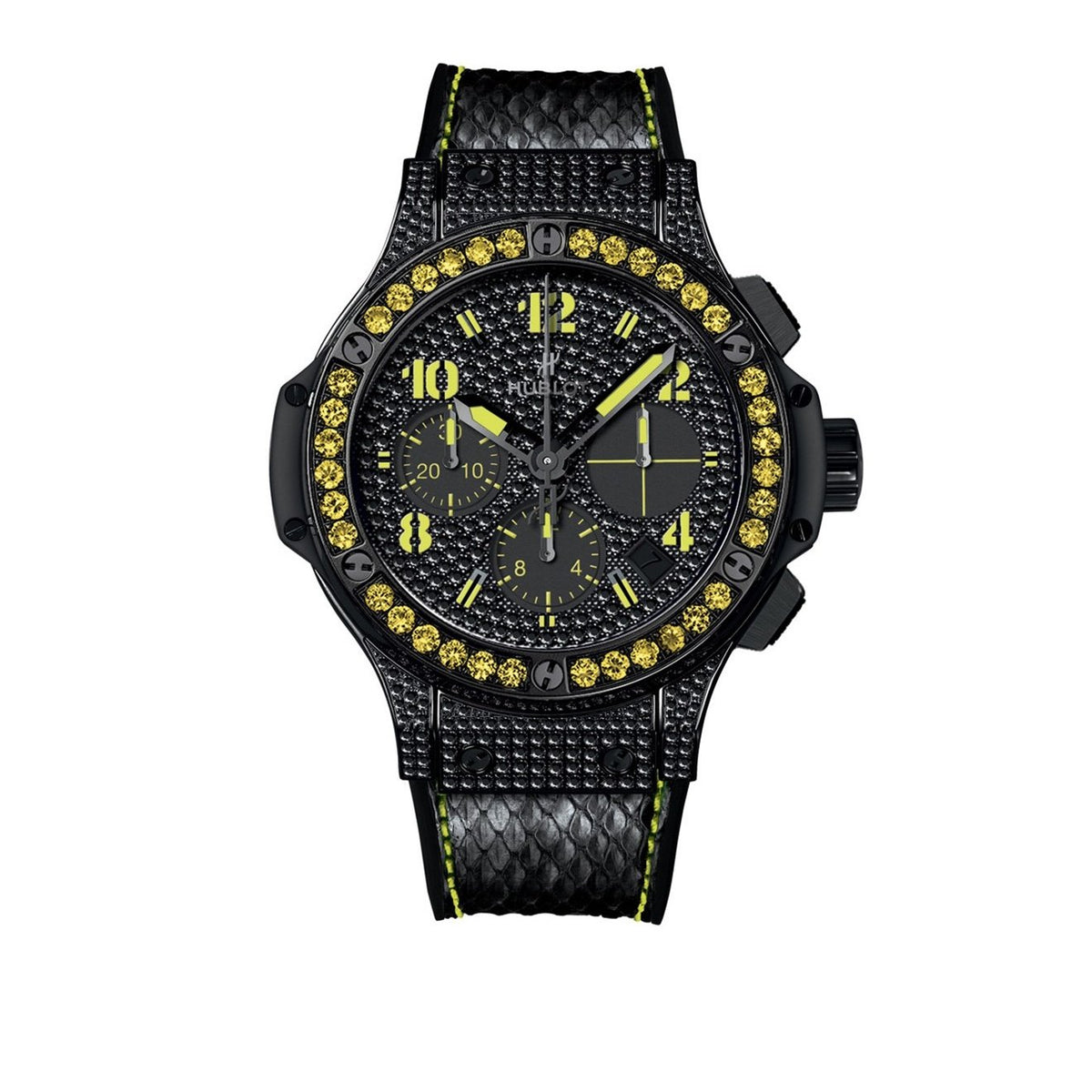 Hublot Women's 341.SV.9090.PR.0911 Big Bang Diamond/Chronograph Black Leather Watch