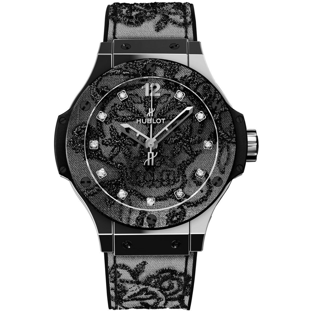 Hublot Men&#39;s 343.SS.6570.NR.BSK16 Big Bang Broderie Diamond Black Rubber and Silk with Embroidery Watch