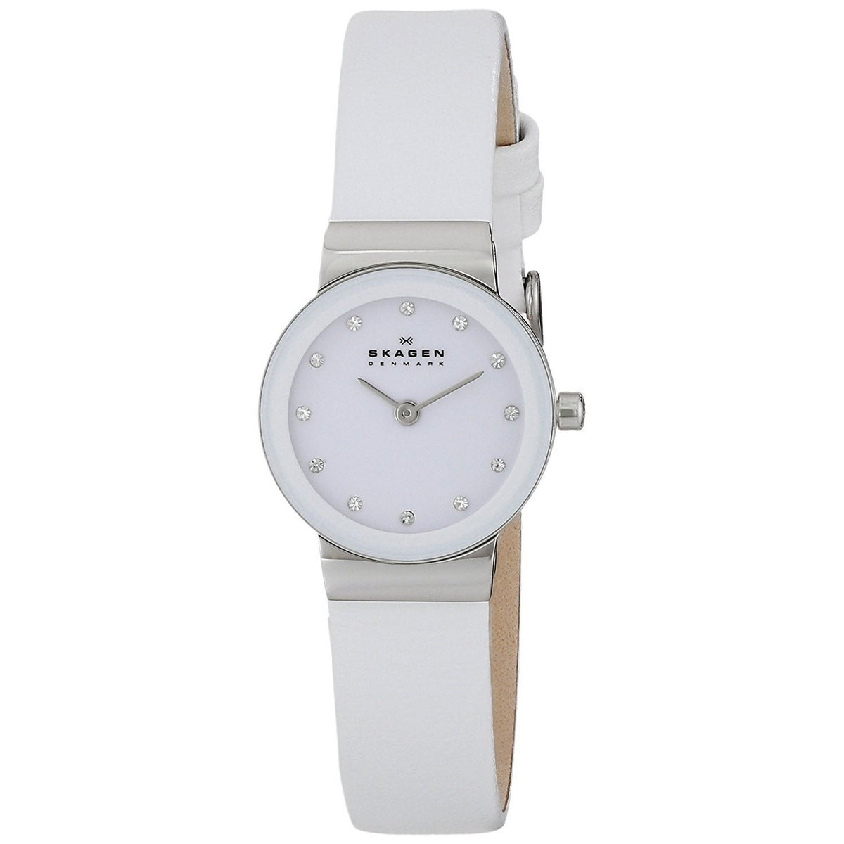 Skagen Women's 358XSSLWW Freja Crystal White Leather Watch