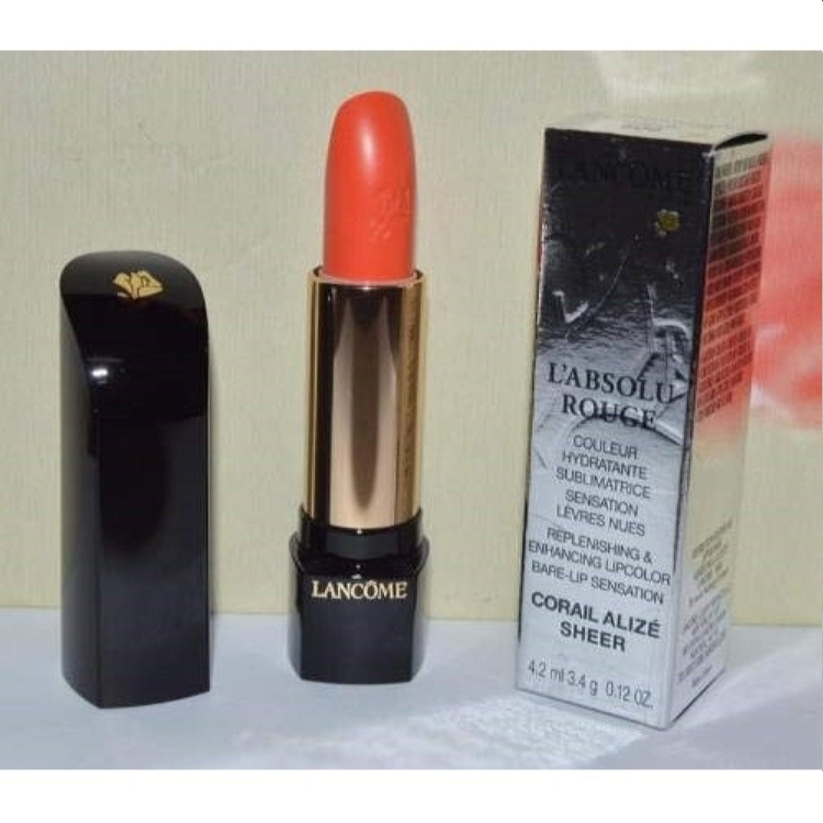Lancome L&#39;Absolu Rouge Lipstick 500 Corail Alize Sheer 0.14 Oz (4 Ml)  