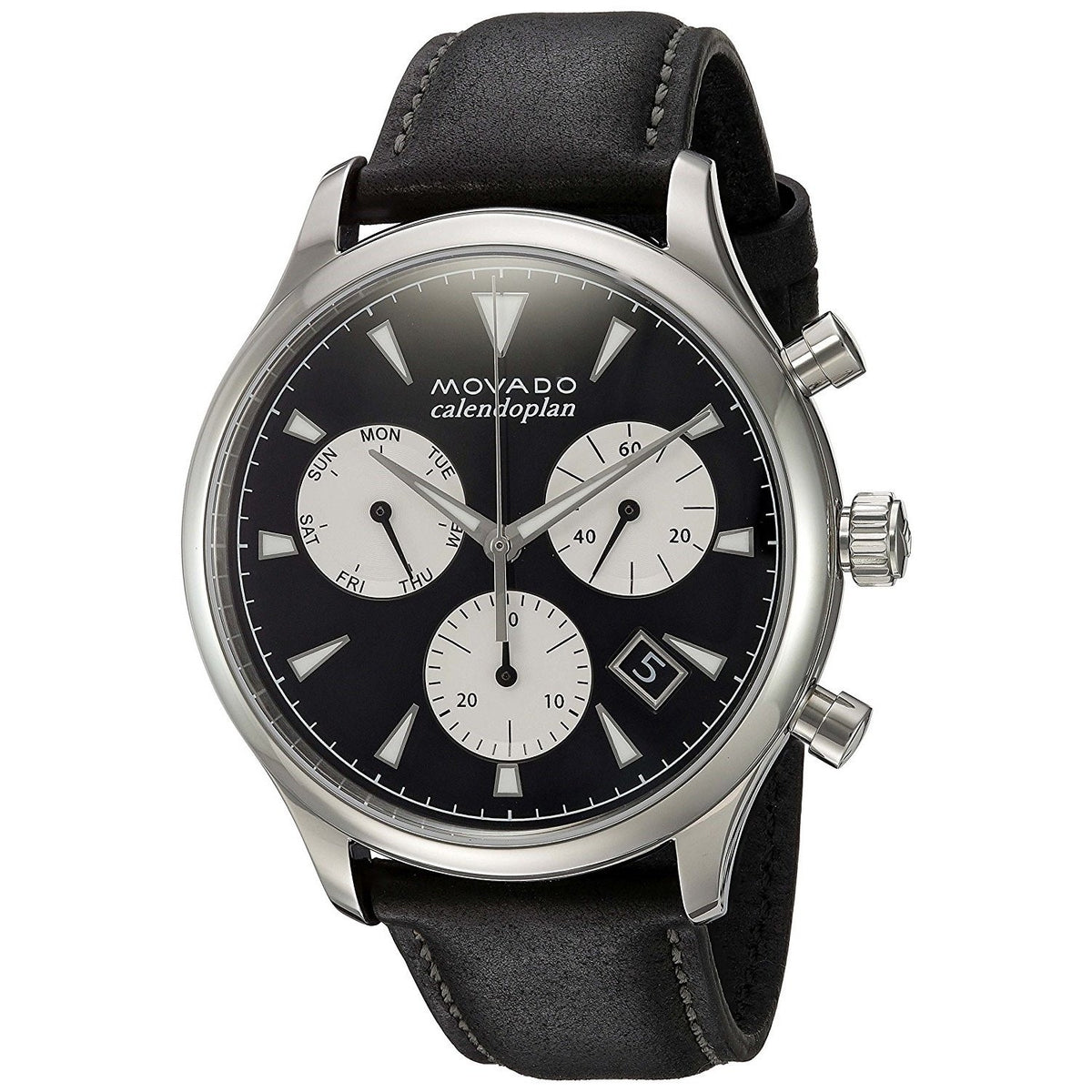 Movado Men's 3650005 Heritage Multi-Function Black Leather Watch