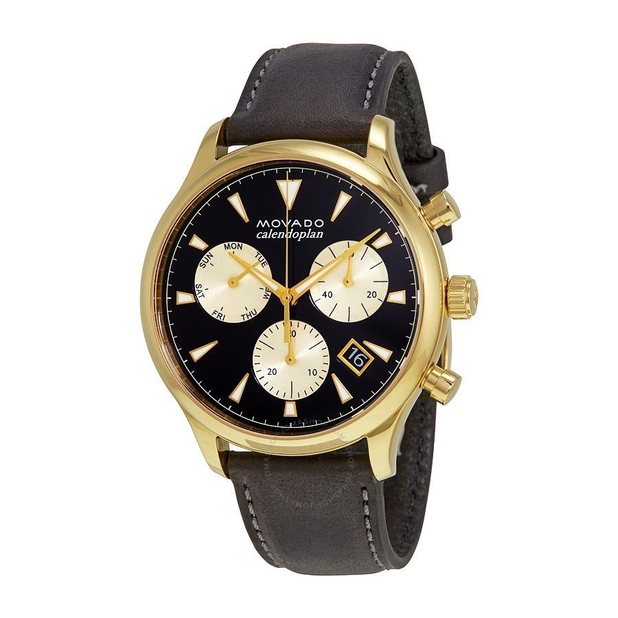 Movado Men's 3650006 Heritage Multi-Function Black Leather Watch