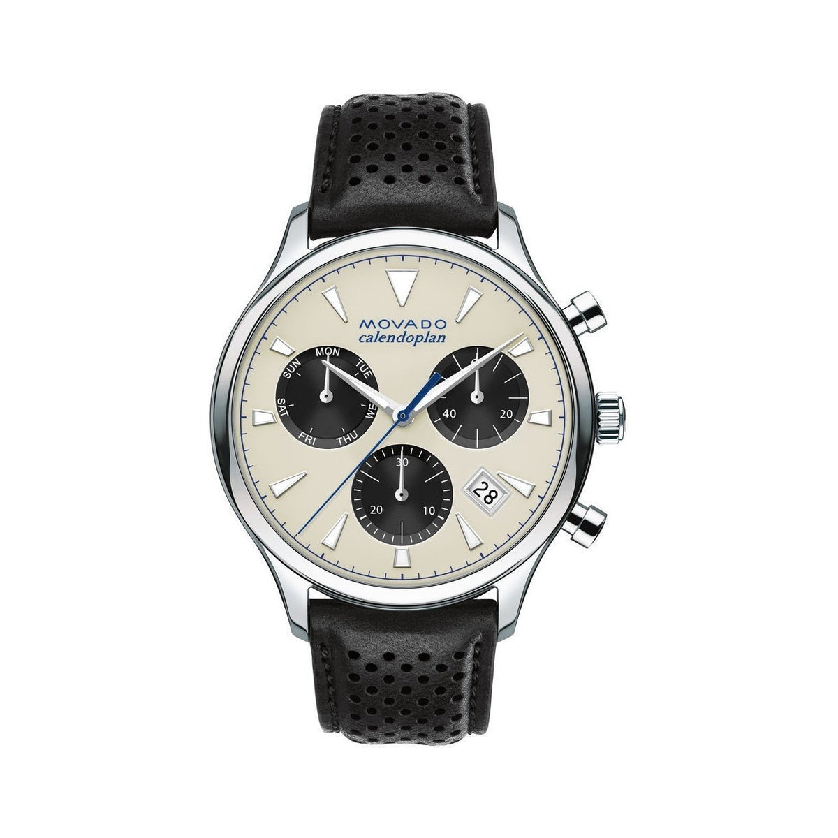 Movado Men's 3650024 Heritage Multi-Function Black Leather Watch