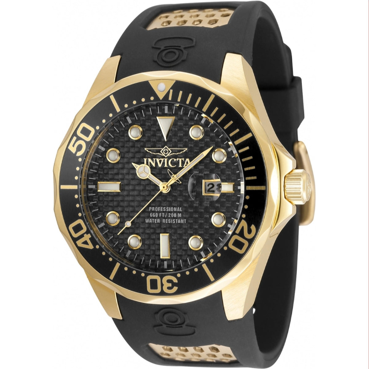 Invicta Men's 36553 Pro Diver Black and Gold-Tone Polyurethane and Stainless Steel Watch