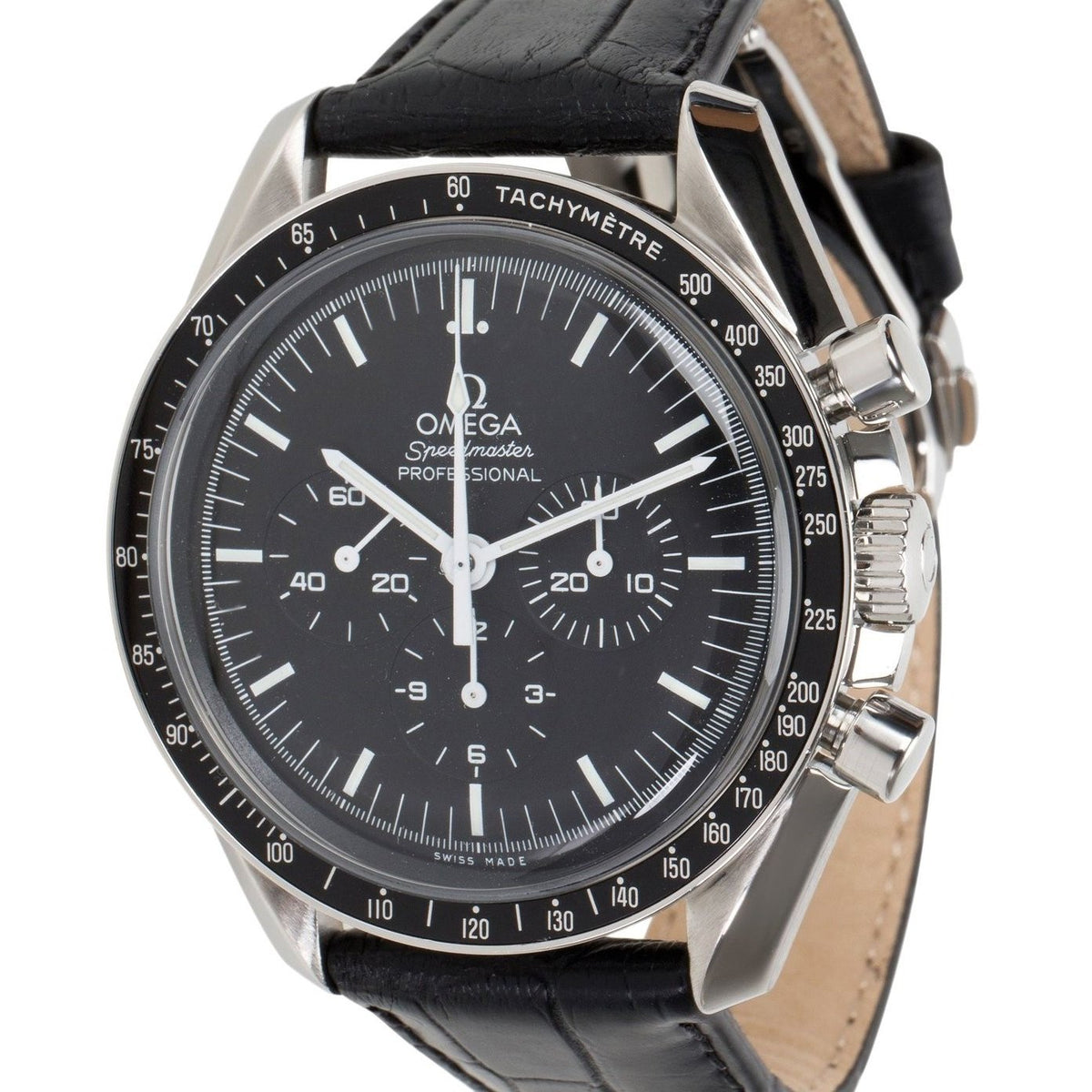Omega Men&#39;s 3870.50.31 Speedmaster Chronograph Black Leather Watch