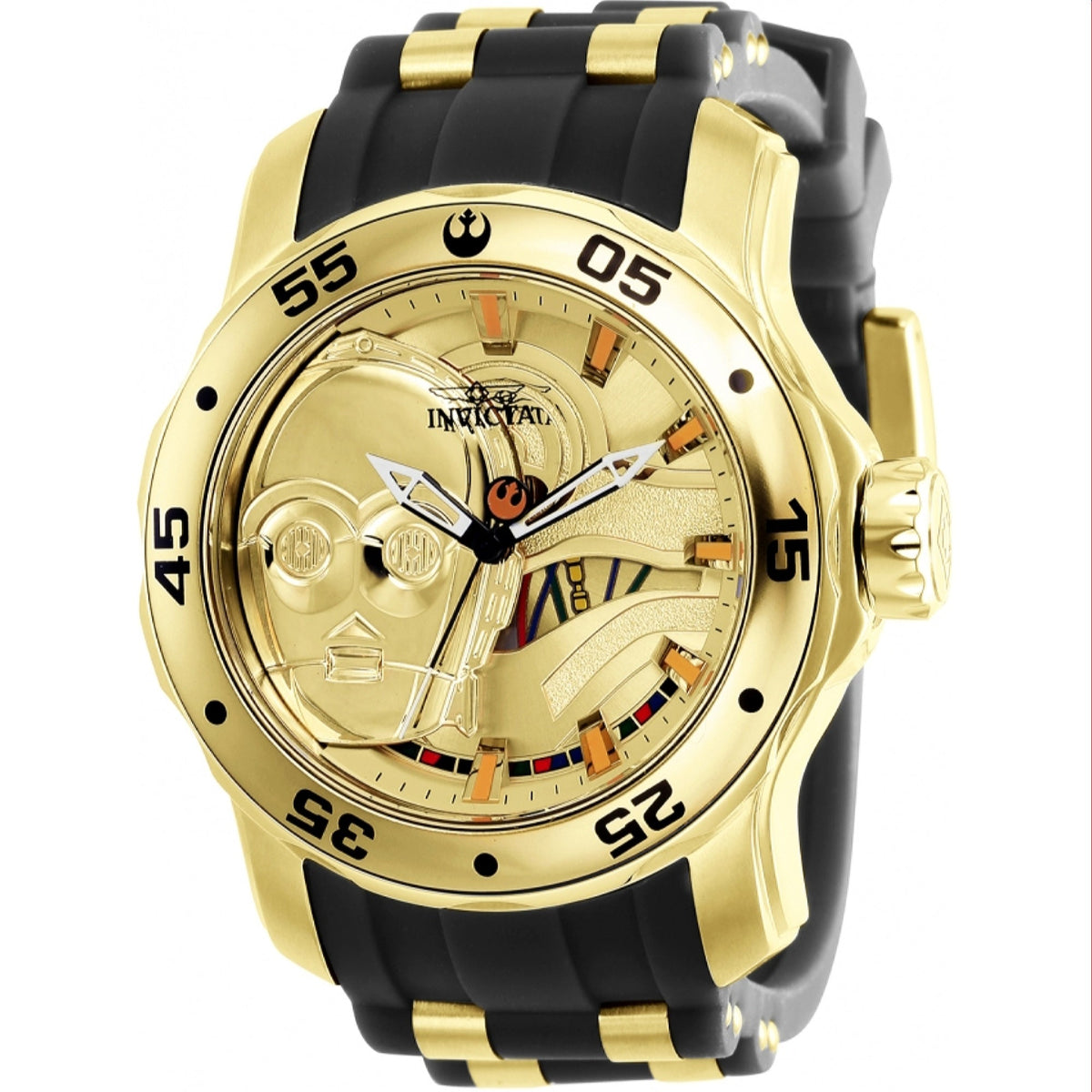 Invicta Men's 39540 Star Wars C-3PO Black and Gold-Tone Inserts Polyurethane and Stainless Steel Watch