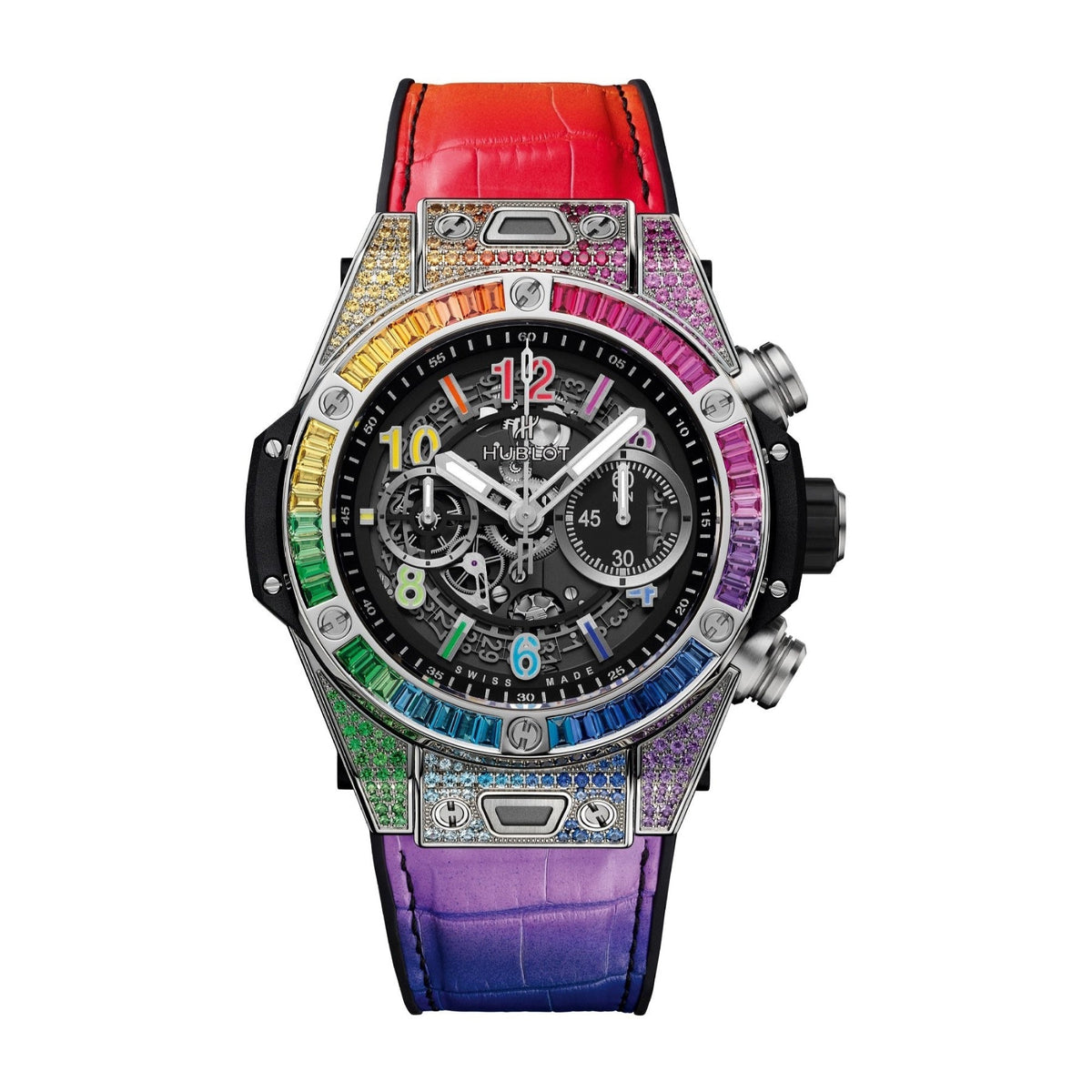 Hublot Men&#39;s 411.NX.1117.LR.0999 Big Bang Unico Rainbow Chronograph Multi-color Rubber and Leather Watch