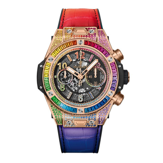 Hublot Men's 411.OX.9910.LR.0999 Big Bang Unico Rainbow Chronograph Multi-color Rubber and Leather Watch