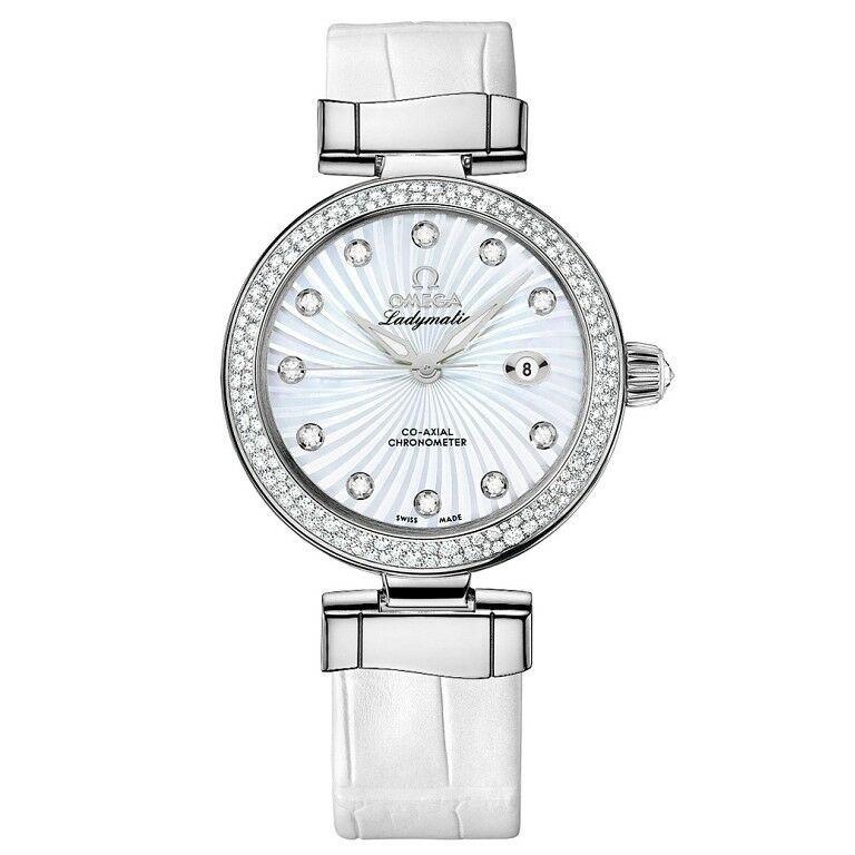Omega Women&#39;s 425.38.34.20.55.001 De Ville Ladymatic White Leather Watch