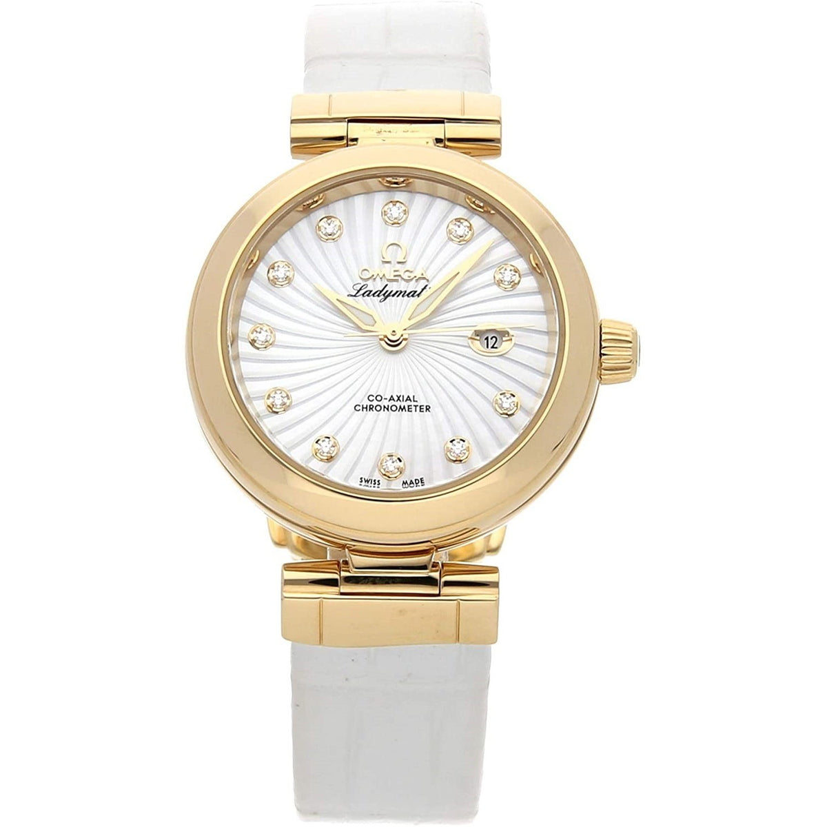 Omega Women's 425.63.34.20.55.002 De Ville Ladymatic White Leather Watch