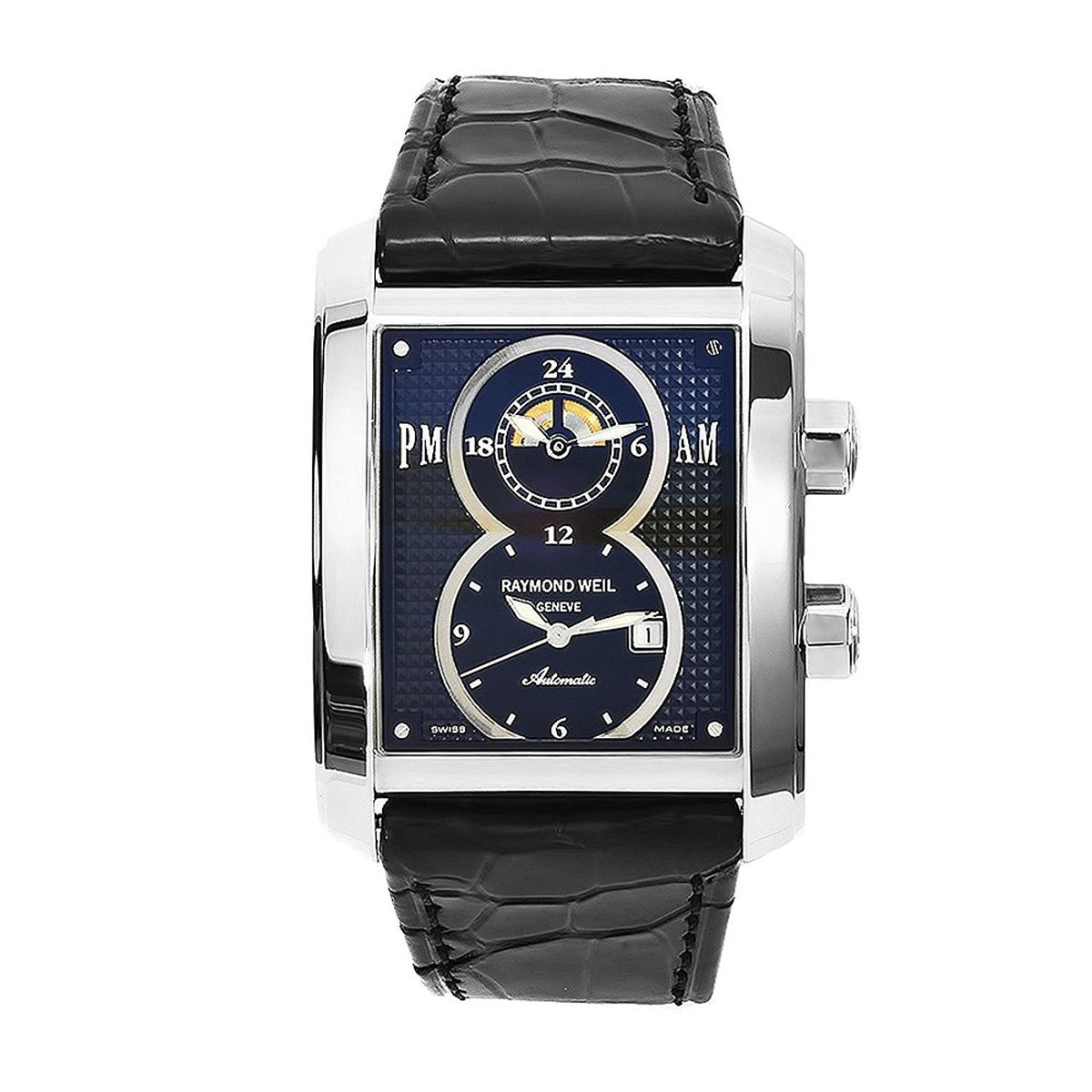 Raymond Weil Men&#39;s 4888-STC-20001 Don Giovanni Dual Time Automatic Black Leather Watch