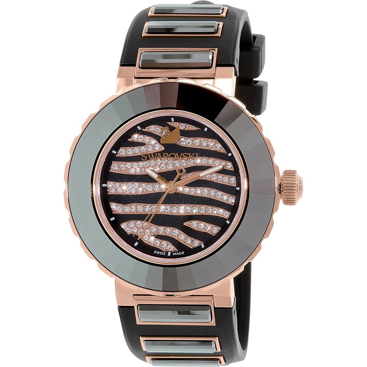 Swarovski Women&#39;s 5080197 Octea Zebra Crystal Black Silicone Watch