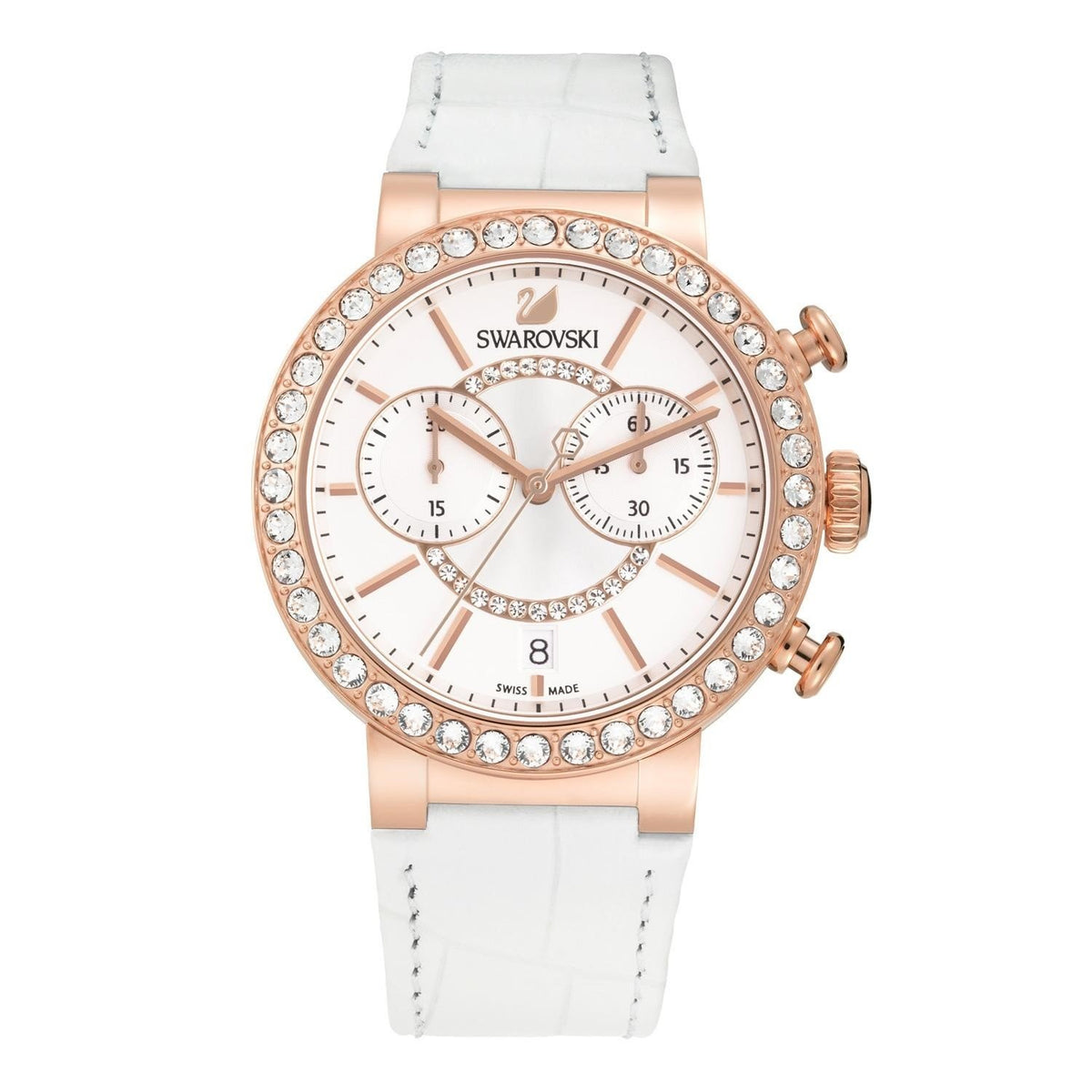 Swarovski Women&#39;s 5080602 Citra Sphere Chronograph Crystal White Leather Watch