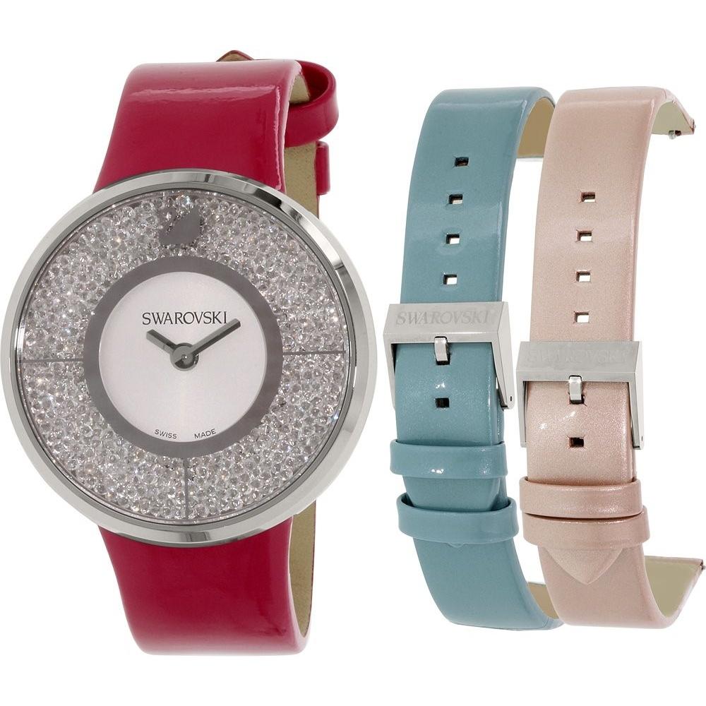 Swarovski Women&#39;s 5096698 Crystalline Interchangeable Straps Crystal Pink and White Leather Watch