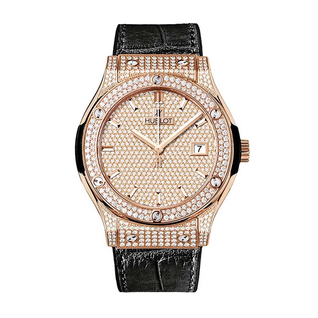 Hublot Men's 511.OX.9010.LR.1704 Classic Fusion Diamond Black Leather Watch