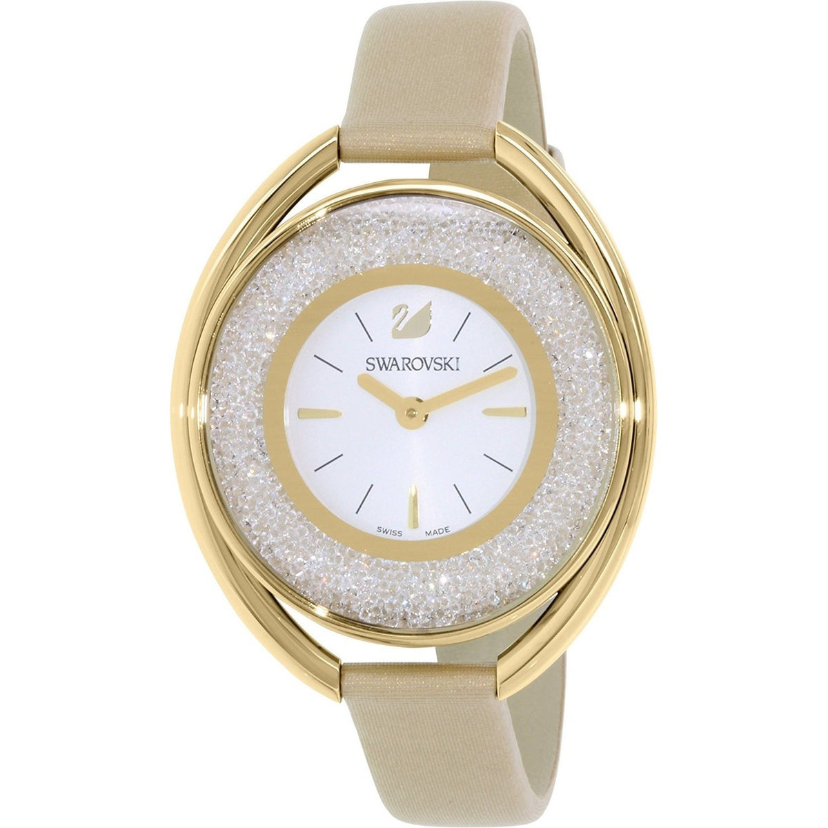 Swarovski Women&#39;s 5158972 Crystalline Crystal Gold-Tone Leather Watch