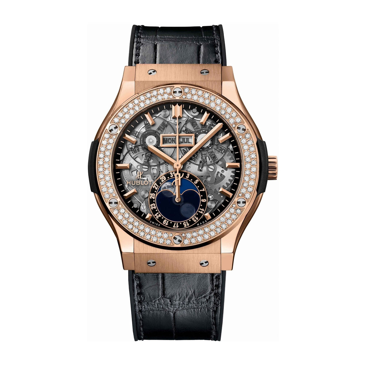 Hublot Men's 517.OX.0180.LR.1104 Classic Fusion Aerofusion Moonphase Black Leather Watch