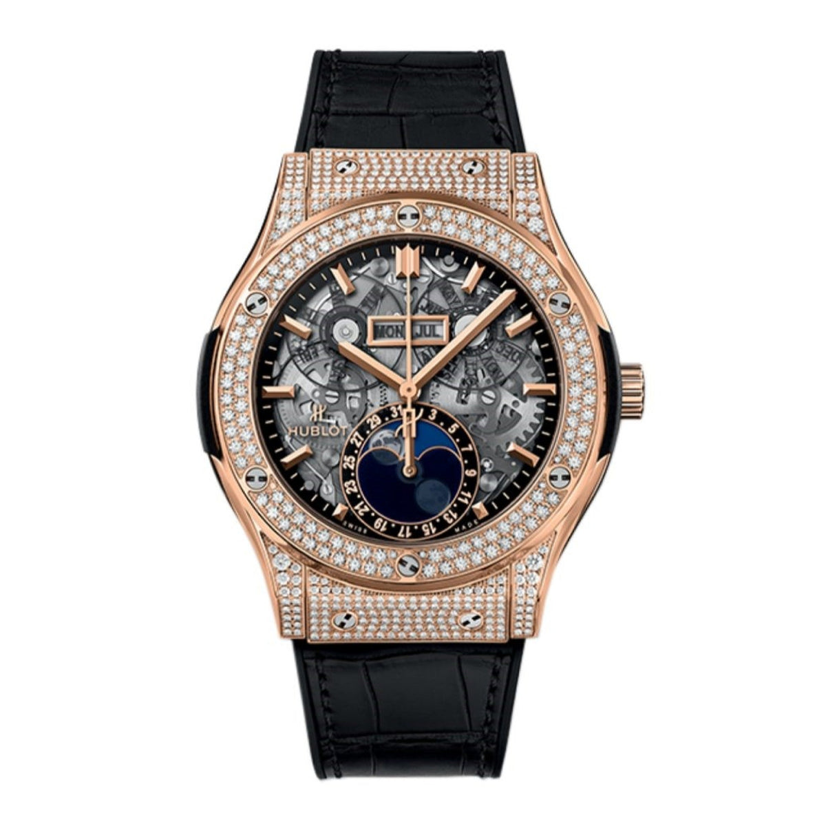 Hublot Men's 517.OX.0180.LR.1704 Classic Fusion Aerofusion Moonphase Black Leather Watch
