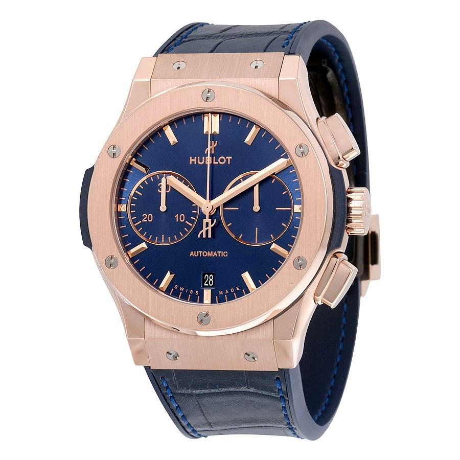 Hublot Men's 521.OX.7180.LR Classic Fusion  Chronograph Blue Leather, Rubber Watch