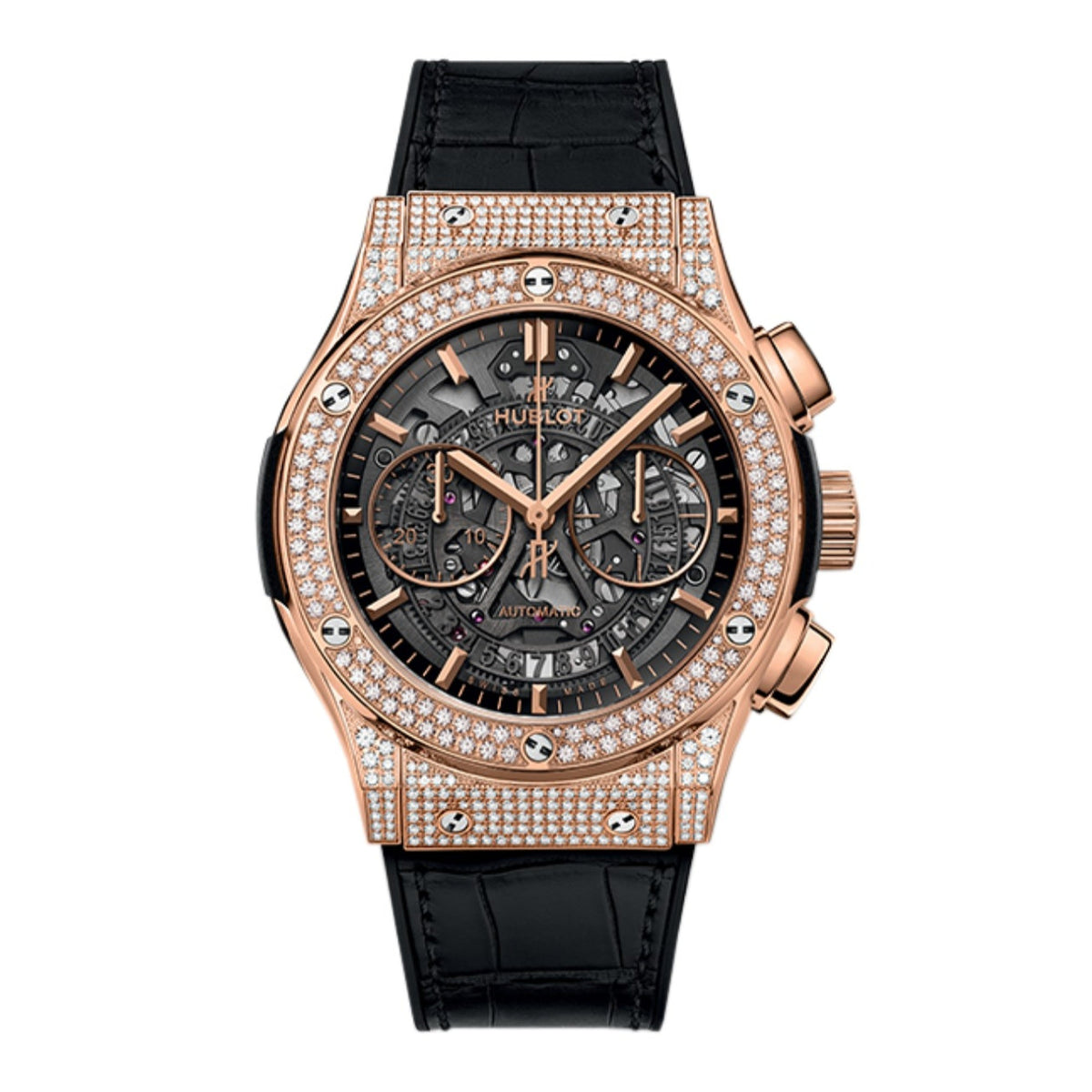 Hublot Men's 525.OX.0180.LR.1704 Classic Fusion Aaerofusion Orlinski Chronograph Black Leather Watch