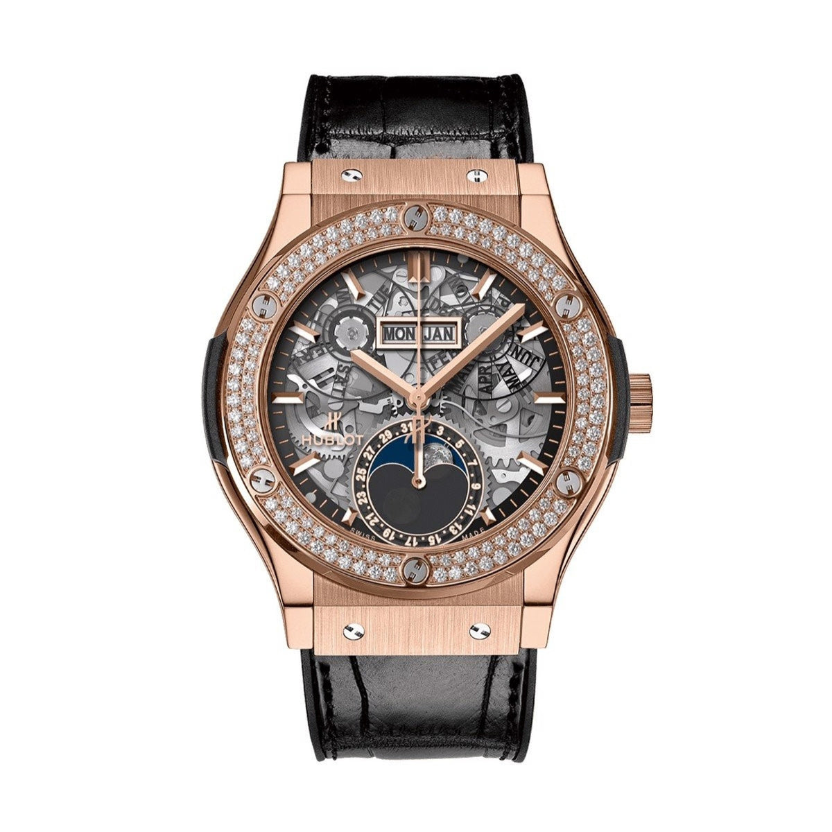 Hublot Women's 547.OX.0180.LR.1104 Classic Fusion Black Rubber and Leather Watch