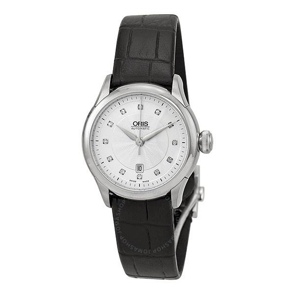 Oris Women&#39;s 56176044041LS Artelier Diamond Automatic Black Leather Watch