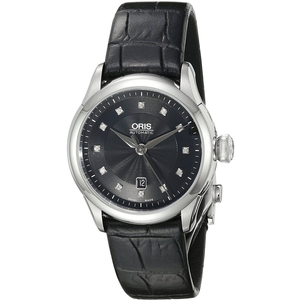 Oris Women&#39;s 56176044099LS Artelier Diamond Automatic Black Leather Watch
