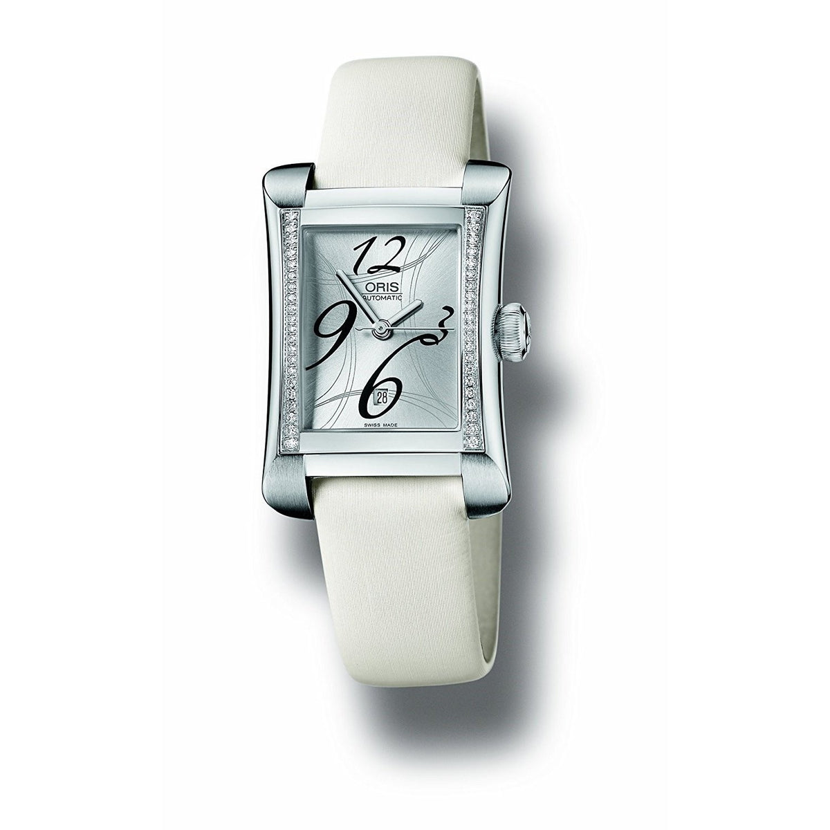 Oris Women&#39;s 56176214961LS Miles Diamond Automatic White Leather Watch