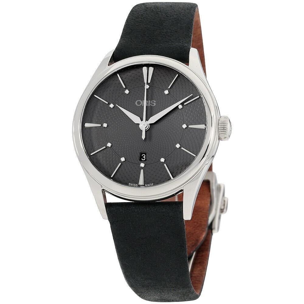 Oris Women's 56177244053LSBLK Artelier Date Black Leather Watch