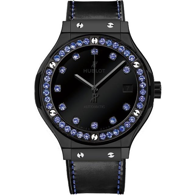Hublot Unisex 565.CX.1210.VR.1201 Classic Fusion Shiny Sapphires Black Leather Watch