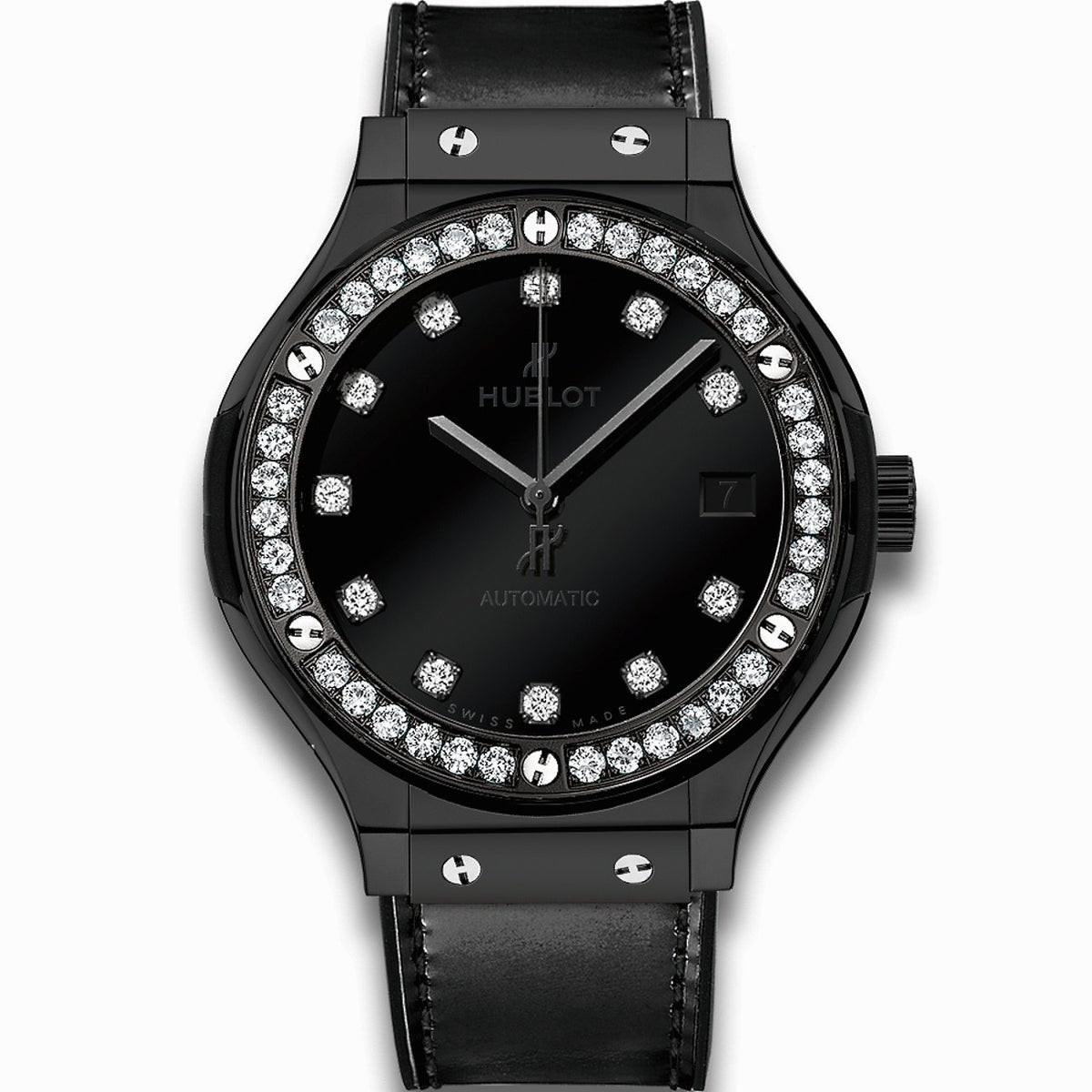 Hublot Unisex 565.CX.1210.VR.1204 Classic Fusion Shiny Diamond Black Leather Watch