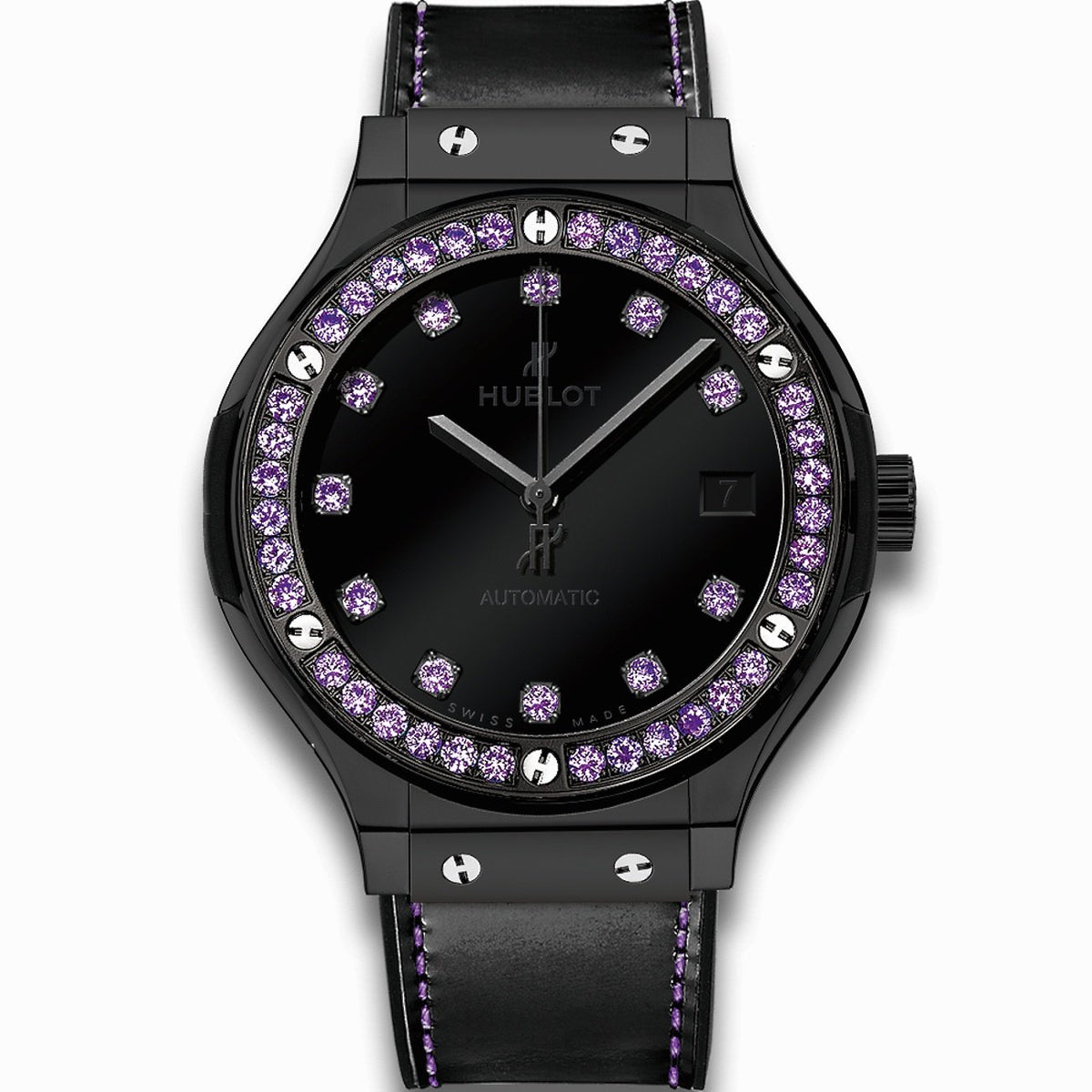 Hublot Unisex 565.CX.1210.VR.1205 Classic Fusion Shiny Amethyst Black Leather Watch