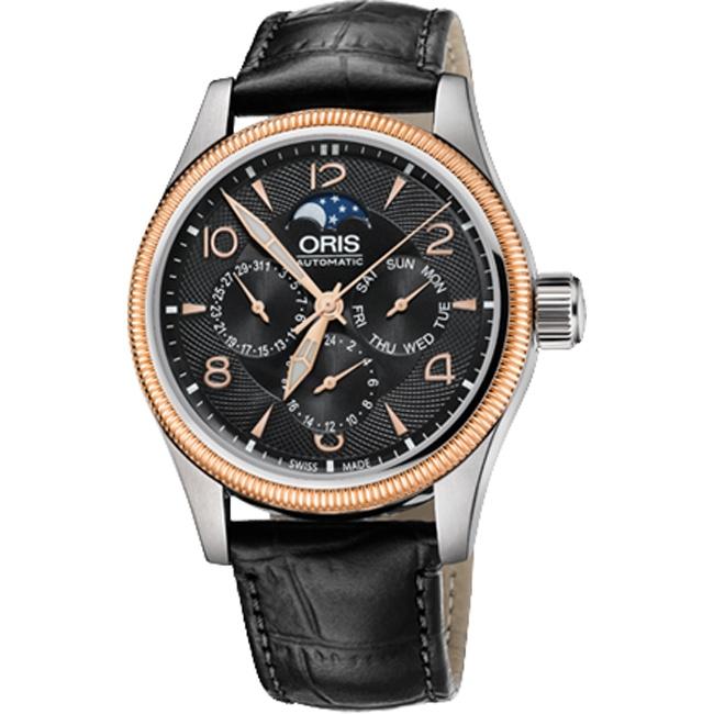 Oris Men&#39;s 58276274364LS Big Crown 18kt Rose Gold Automatic Black Leather Watch