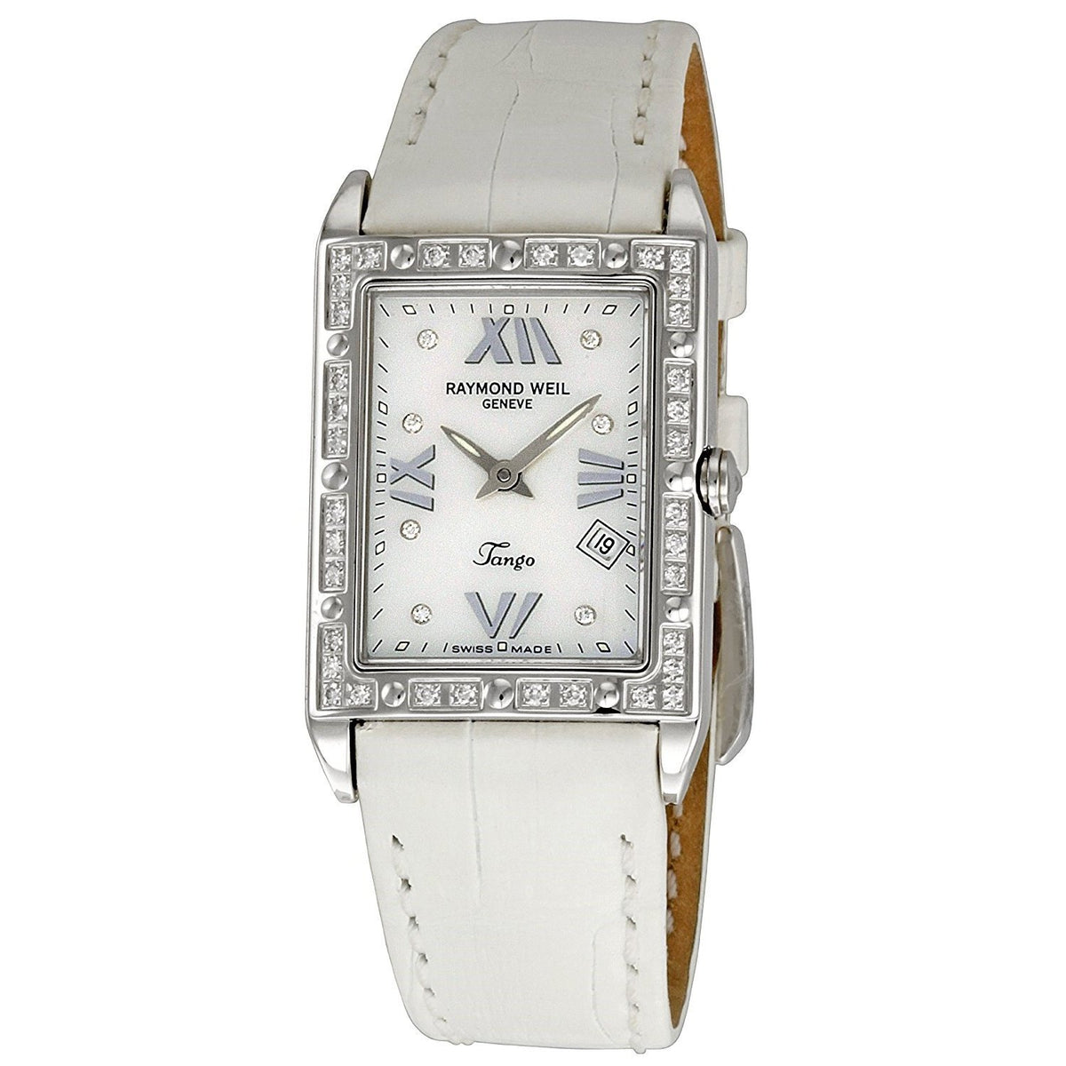 Raymond Weil Women&#39;s 5981-S1S-97650 Tango Diamond White Leather Watch