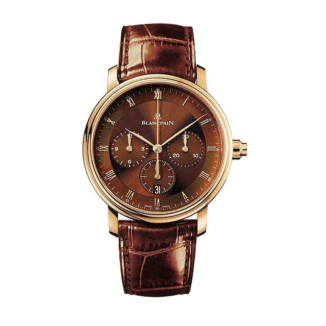 Blancpain Men's 6185-3646-55B Villeret  Chronograph Brown Leather Watch