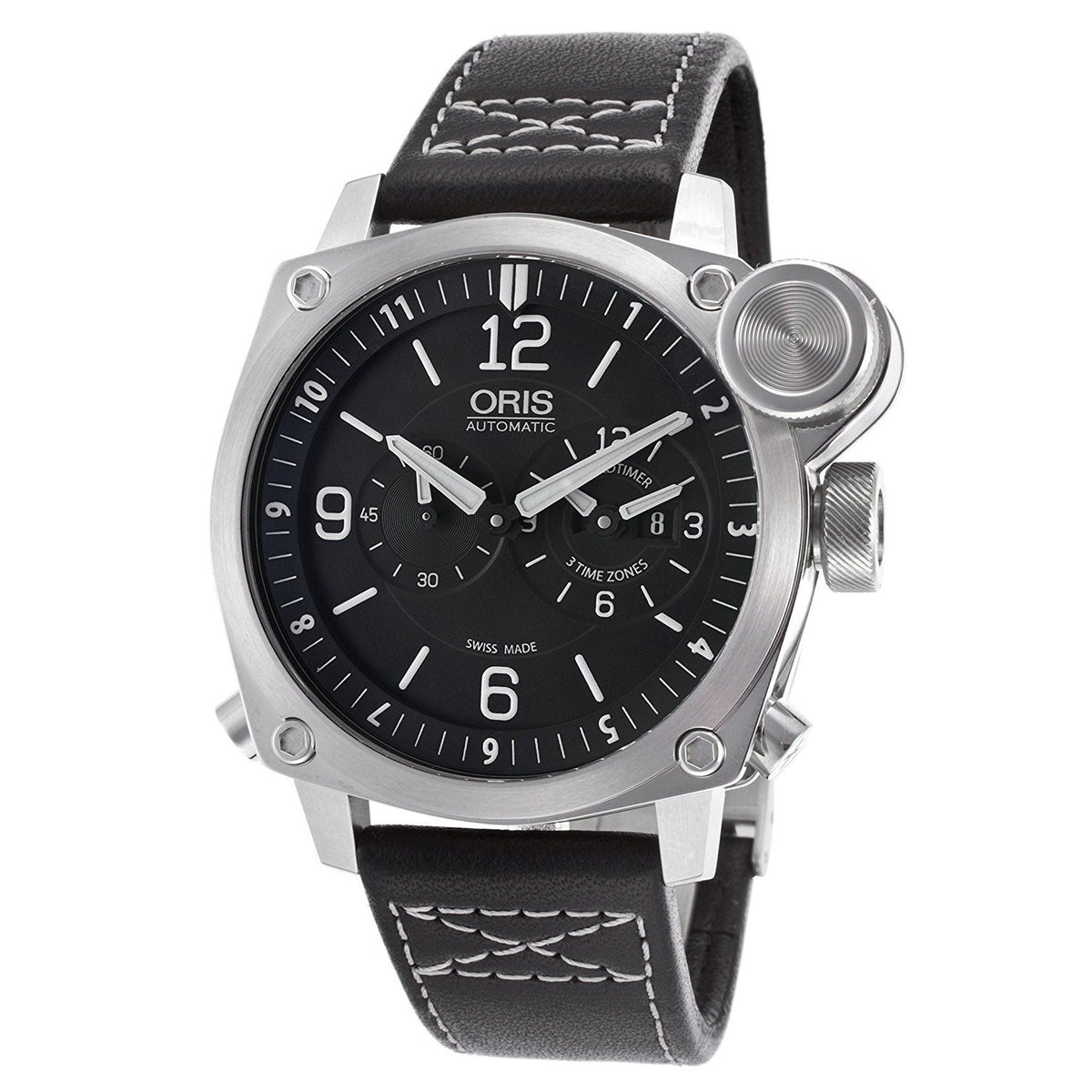 Oris Men&#39;s 63575684064LS Flight Timer Automatic Black Leather Watch
