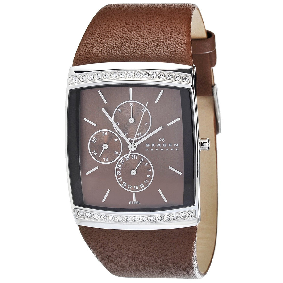 Skagen Women's 656LSLD Multi-Function Crystal Brown Leather Watch
