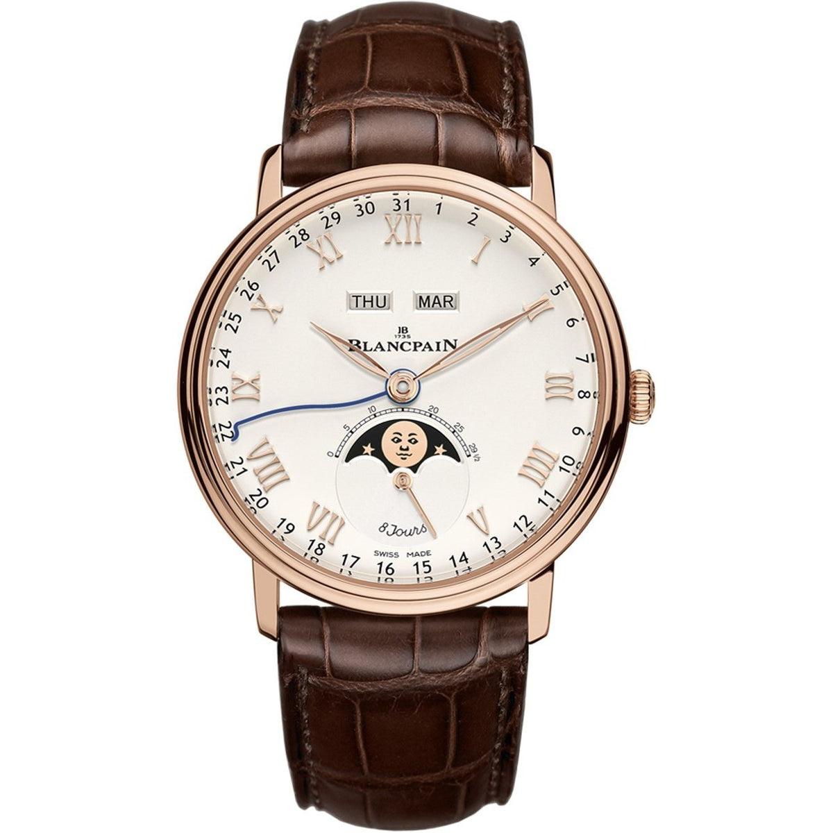Blancpain Men's 6639-3642-55B Villeret Complete Calendar 8 Days Brown Leather Watch