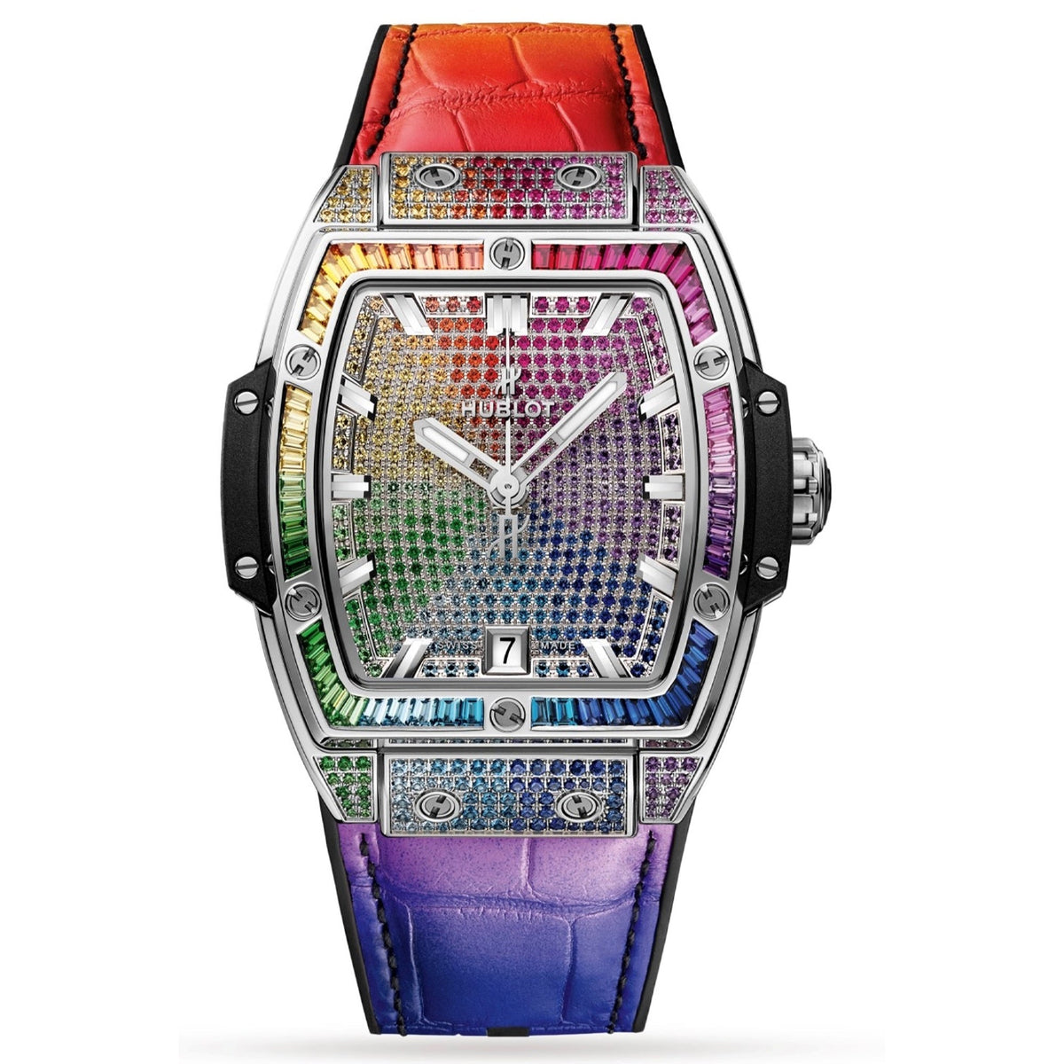 Hublot Unisex 665.NX.9910.LR.0999 Spirit of Big Bang Gemstones Multi-color Rubber and Leather Watch