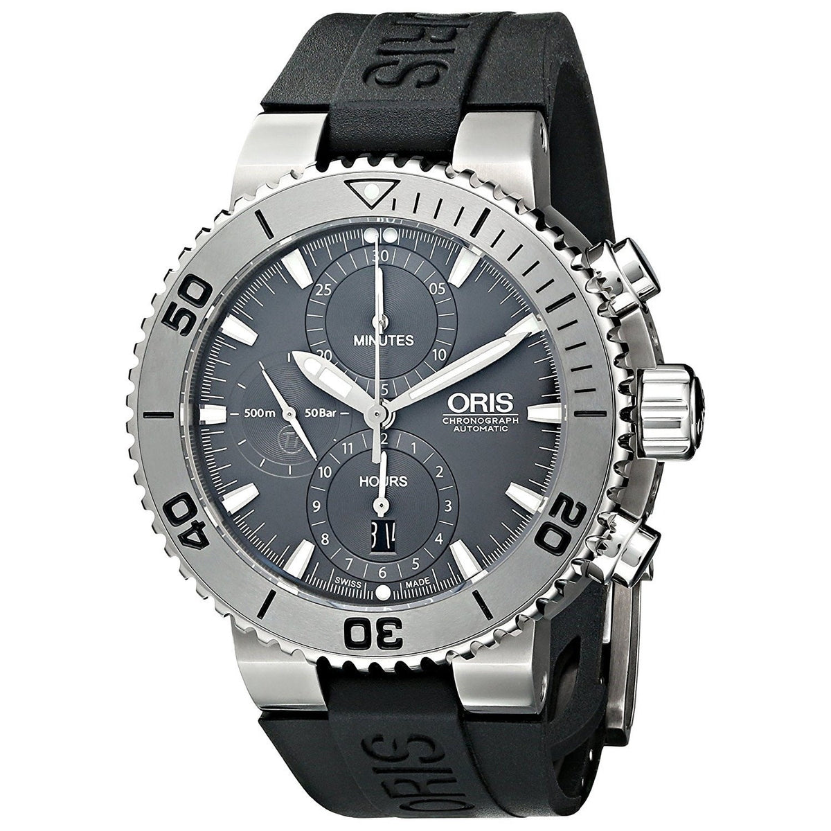 Oris Men&#39;s 67476557253RB Aquis Titan Chronograph Automatic Black Rubber Watch