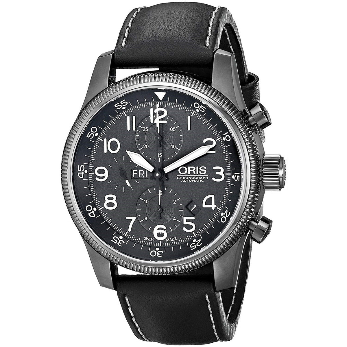 Oris Men&#39;s 67576484234LS Big Crown Chronograph Black Leather Watch